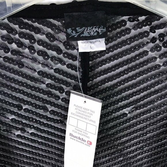 NWT Daytrip Womens L Black Sequin Kimino Jacket Open Front 1/2 Sleeve Cardigan - Picture 5 of 9